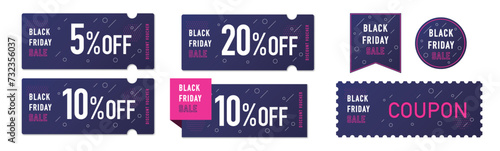 ブラックフライデーセールに使える青いグラフィック柄のクーポンベクターデザイン素材セット1