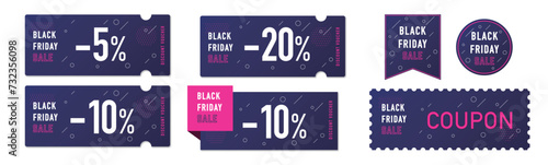 ブラックフライデーセールに使える青いグラフィック柄のクーポンベクターデザイン素材セット2