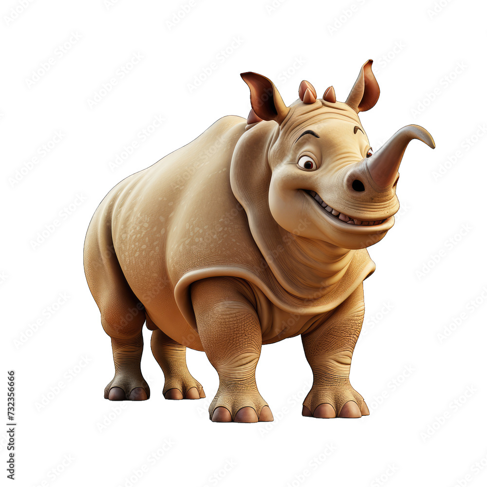 Rhinoceros cartoon character on transparent Background Rhinoceros cartoon character on transparent Background