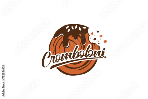 cromboloni logo with a combination of bitten cromboloni and beautiful lettering for bakery shops, cafes, restaurants, etc.