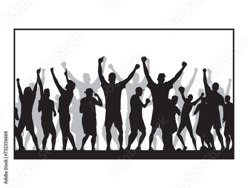 Party people celebrating. A crowd of sports fans in vector and silhouette illustrations.