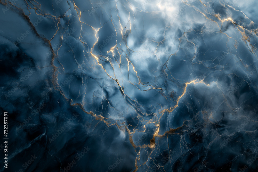 Intricate Patterns of Blue and Gold Marble Texture Illuminated From Above Intricate Patterns of Blue and Gold Marble Texture Illuminated From Above
