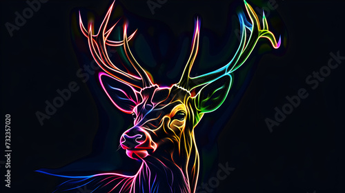 Majestic neon deer filled with vibrant rainbow colors isotated on black background. Created with generative AI.
