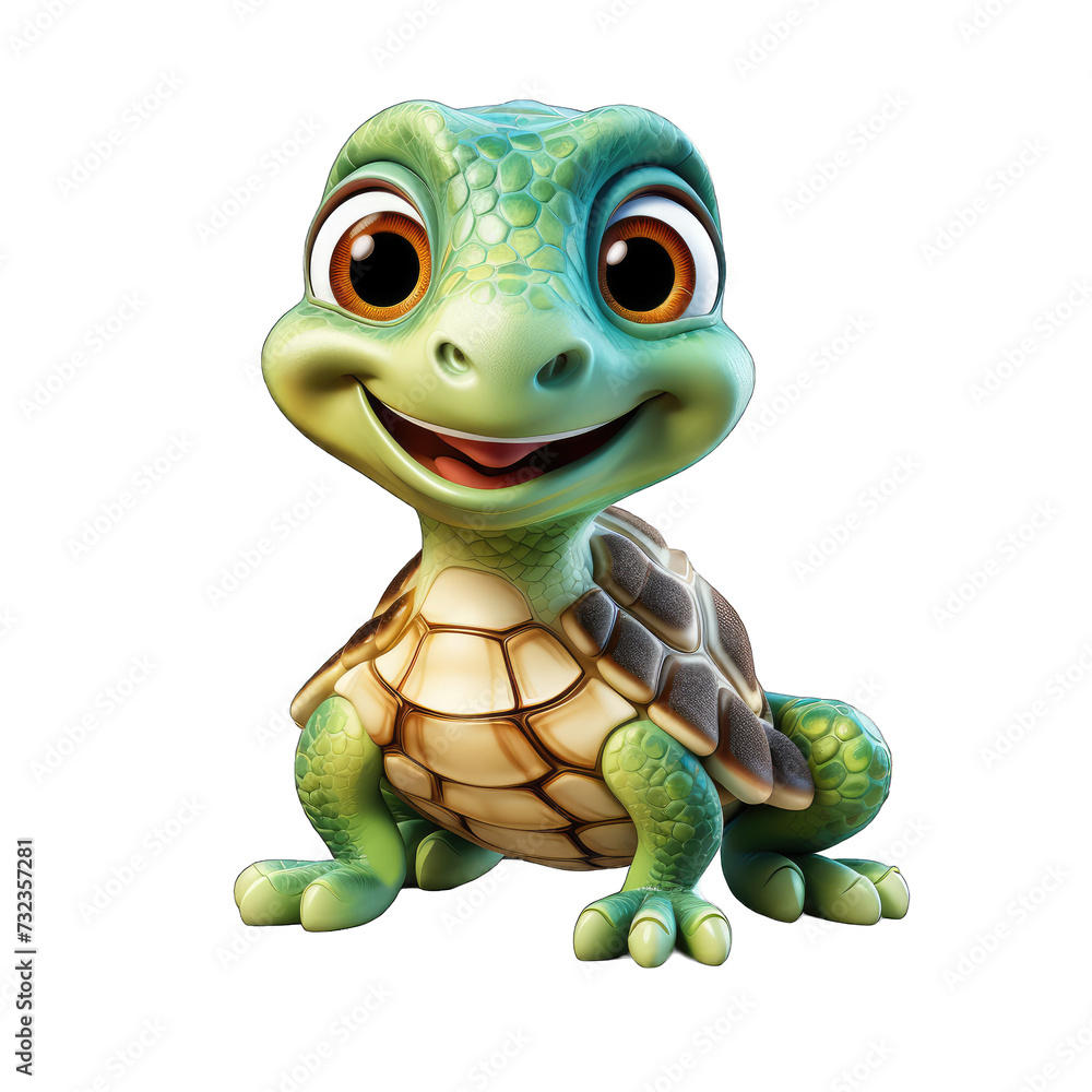 Fototapeta premium Tortoise cartoon character on transparent Background