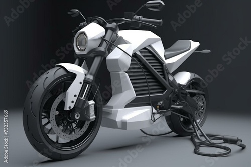 Fast electric motorcycle charging station with battery cable and plug. Future transportation concept. 3D rendering. Generative AI