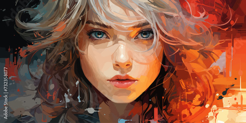 Portrait of anime cyber girls with huge light sword. Illustration in the retro style film. vector flat bright colors