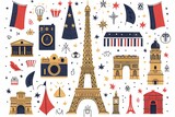 Adorable French-themed illustration set featuring the tricolor.