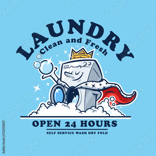 washing machine cartoon king with crown 