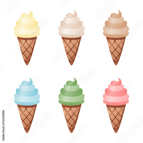 Set sweet ice cream waffle cone icon vector design