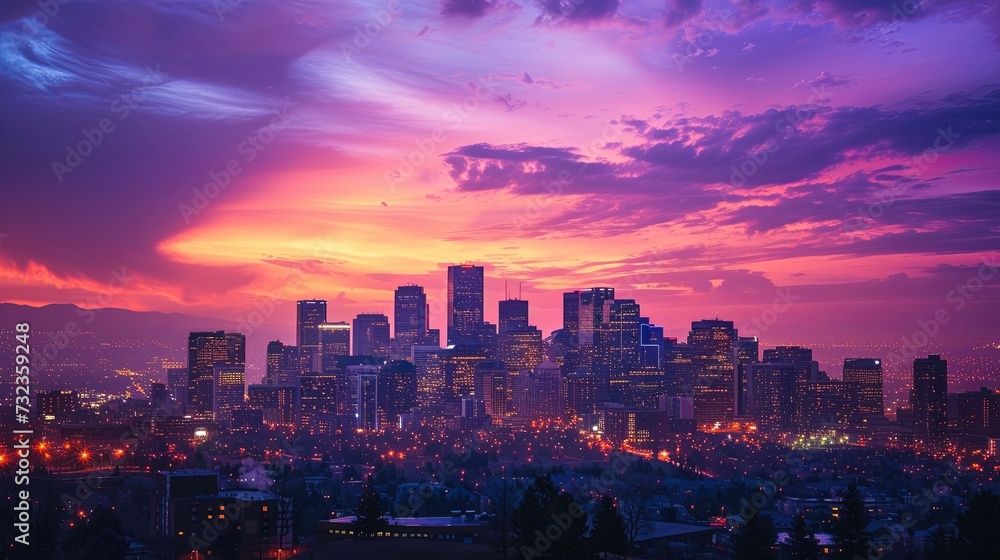 Obraz premium Dramatic City Skyline at Twilight