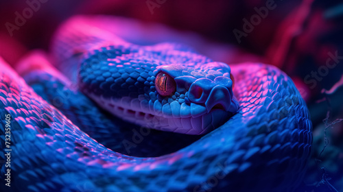 Serpentine creature under blue and red light.