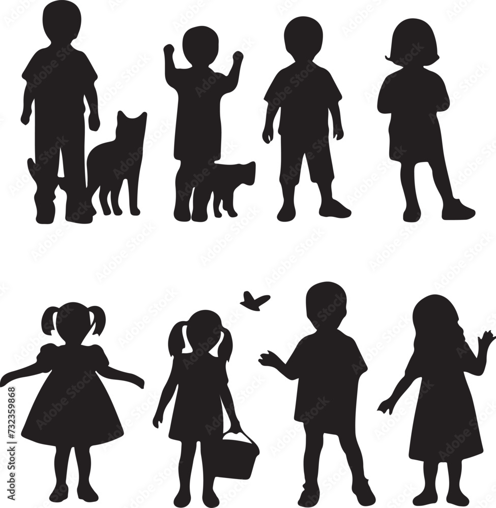 Children silhouettes playing outdoor

