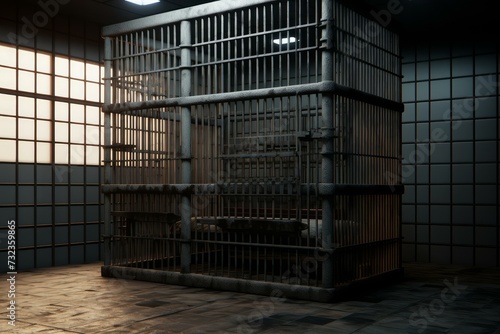 Confined Prisoner cage prison. Crime sad arrest cell jail. Generate Ai photo