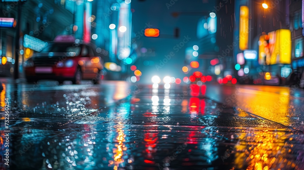 Rainy Evening on a Busy City Street