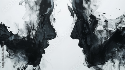 Monochrome abstract with black ink blots mirrored. photo
