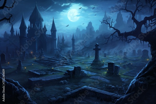 Necromancer cemetery dark background. Skull night. Generate Ai