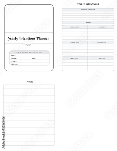 Editable Yearly Intentions Planner Kdp Interior printable template Design.