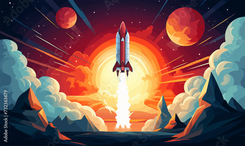space rocket launch rocket launching into space illustration artwork exploration vector photo