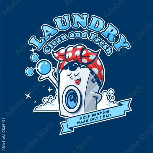washing machine cartoon woman washing clothing in laundry
​