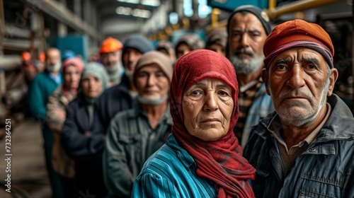 A diverse group of individuals, adorned in traditional clothing and headwear, gather in the bustling street market, showcasing the unique beauty of human faces and the richness of cultural diversity © Radomir Jovanovic