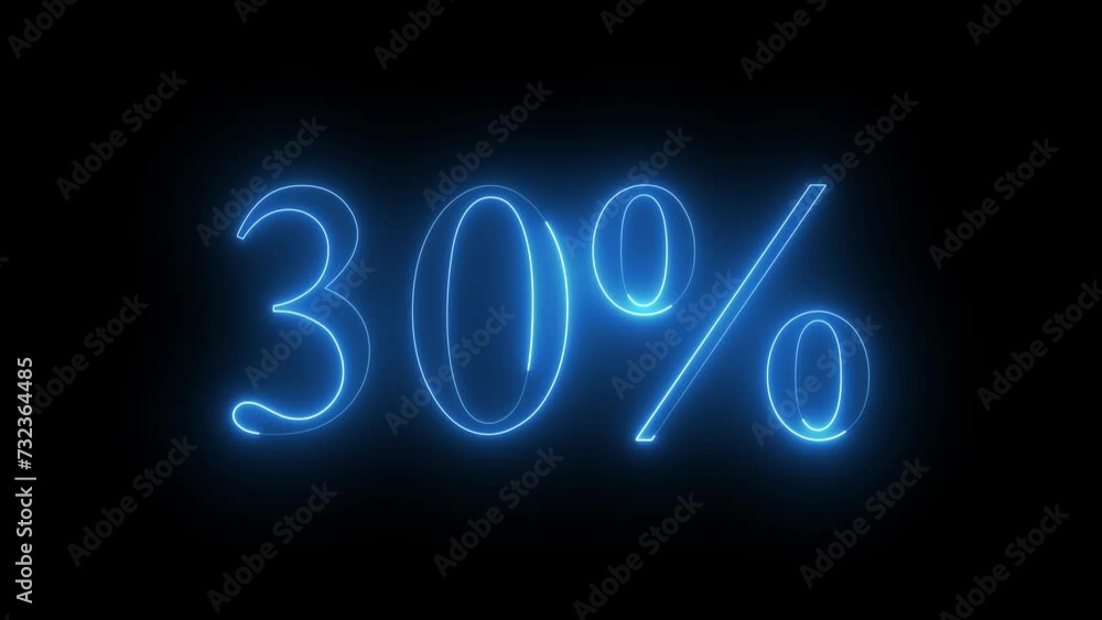 30 percent neon glowing sign on black background loop animation 30 percent neon glowing sign on black background loop animation