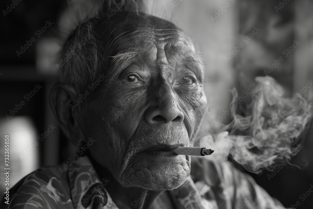 Old man sitting and smoking a cigarette
