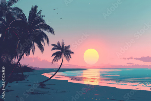 Drawing tropical beach summer background. Graphic illustration design. Generative ai.