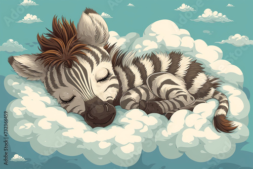 stail cartoon zebra sleeping in the clouds