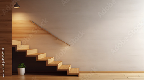 Elegant Wooden Floating Staircase in a Modern Interior with Warm Lighting