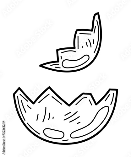 Coloring book broken eggshell sketch. Hand drawn vector illustration.