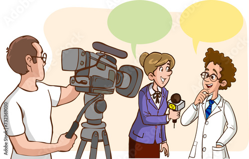 journalist and cameraman interviewing people