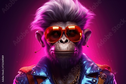 Vibrant Neon monkey character. Face paint. Generate Ai
