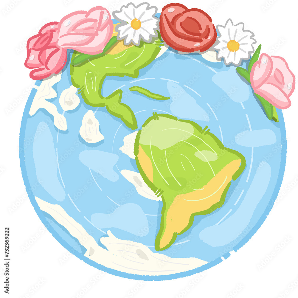 Fototapeta premium Cute Earth with flower crown cartoon