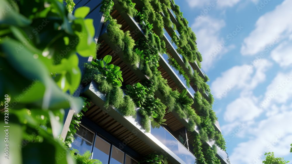 Modern residential building with green plant walls