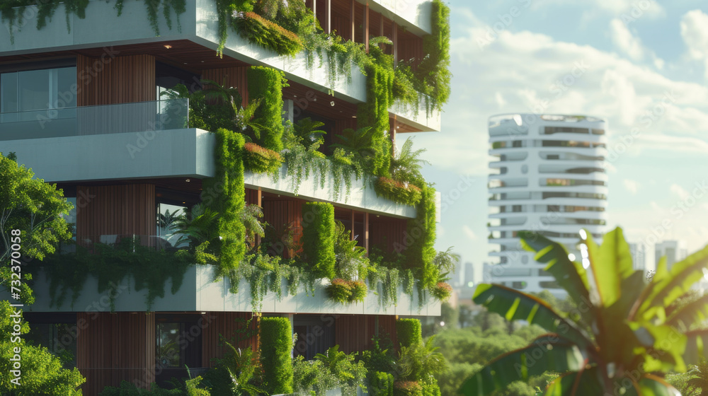 Modern residential building with green plant walls