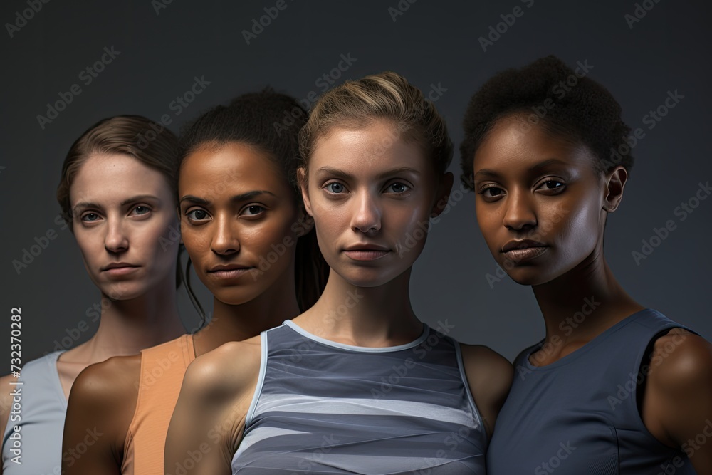 Athletic Women's Team: Women athletes striking a pose together for the camera. Athletic Women's Team: Women athletes striking a pose together for the camera.