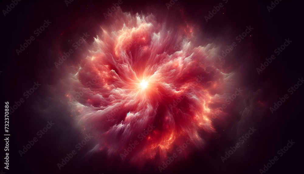 Fototapeta premium Radiant cosmic nebula with a luminous core, set against a dark space backdrop. Generative AI.