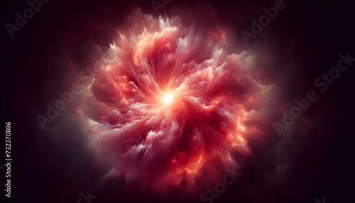 Radiant cosmic nebula with a luminous core, set against a dark space backdrop. Generative AI.