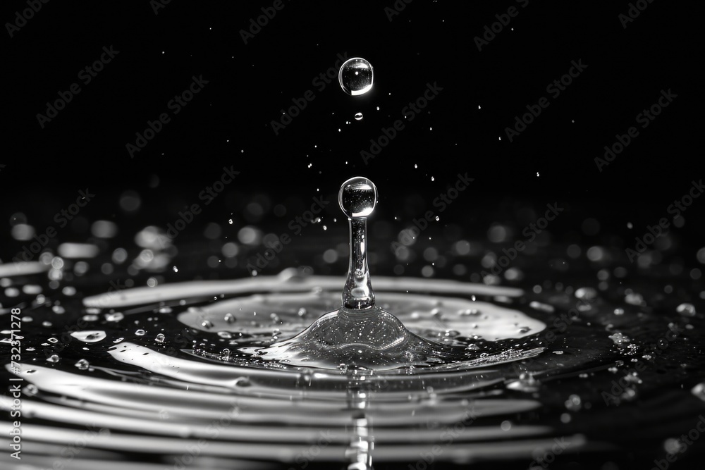 Monochrome Close-up of a Water Droplet. Generative AI. Monochrome Close-up of a Water Droplet. Generative AI.