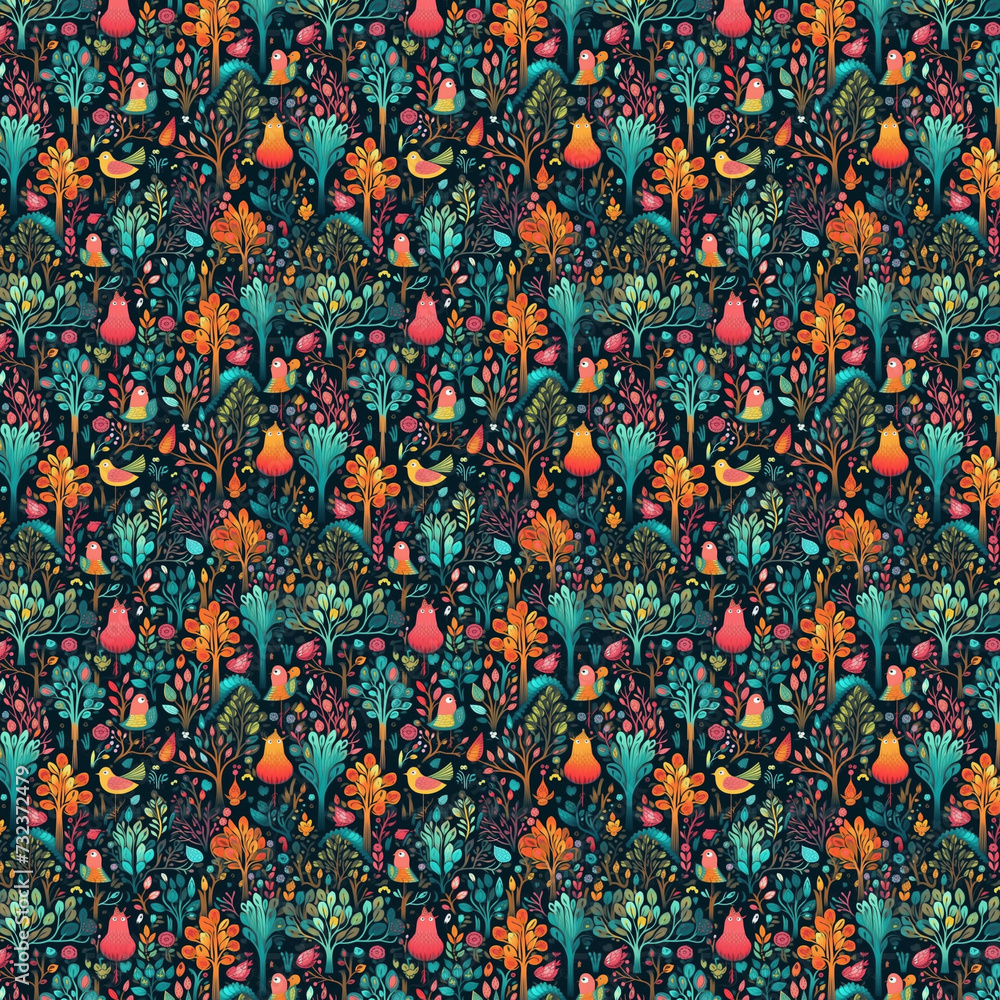Forest and birds Seamless Pattern, Texture, Designs Forest and birds Seamless Pattern, Texture, Designs