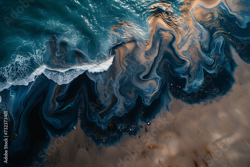 crude oil leak into ocean, crude oil contaminate, ocean pollution photo