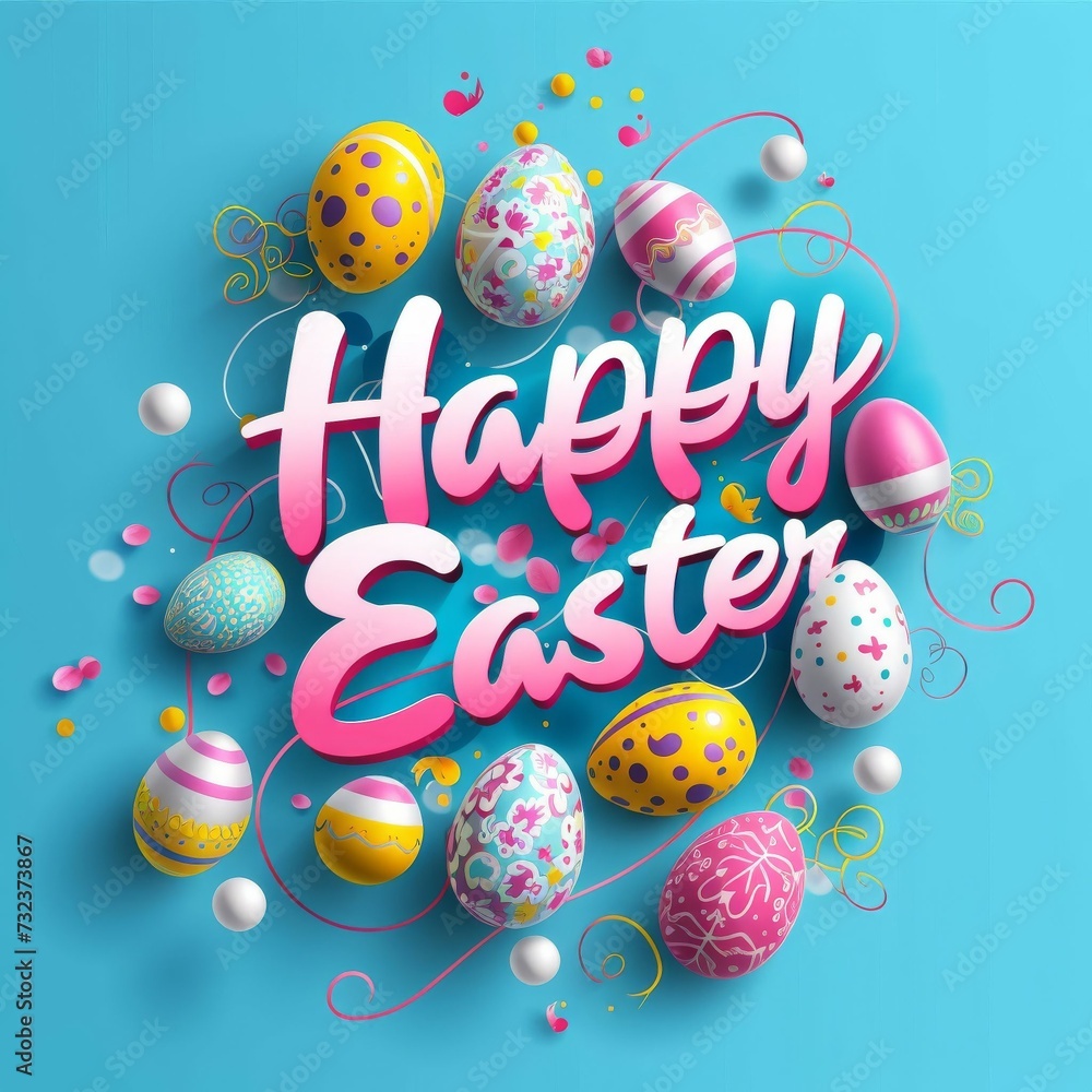 Happy easter eggs in frame with text template