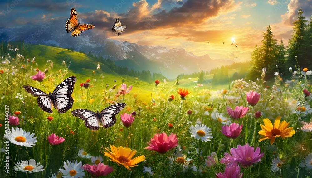 Butterfly in a meadow with flowers Butterfly in a meadow with flowers