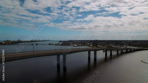 Wallpaper Mural Aerial Beautiful View Of Broadway Bridge In City, Drone Flying Backward Over River On Sunny Day - Daytona Beach , Florida Torontodigital.ca