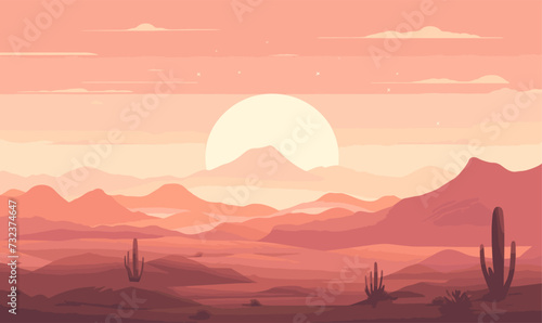 Desert and sun. Vector illustration