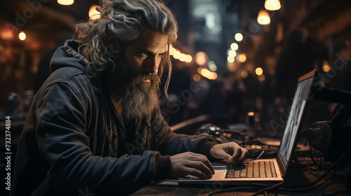 Content Creator. Man Sitting in Front of Computer Monitor. Generative AI