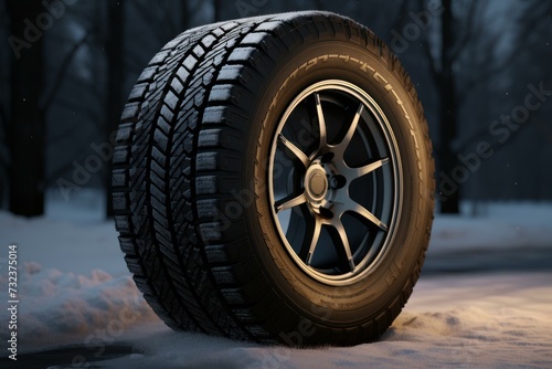 New car winter tire. Drive wheel winter sport snow. Generate Ai © juliars