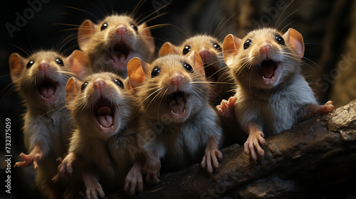 Group of Happiness Mice With Open Mouths. Generative AI