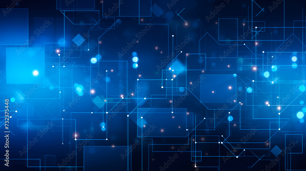 Obraz premium technology background for social posts, blue, Abstract technology background of glowing blue mesh or interwoven lines on a dark background. Blue lines background.
