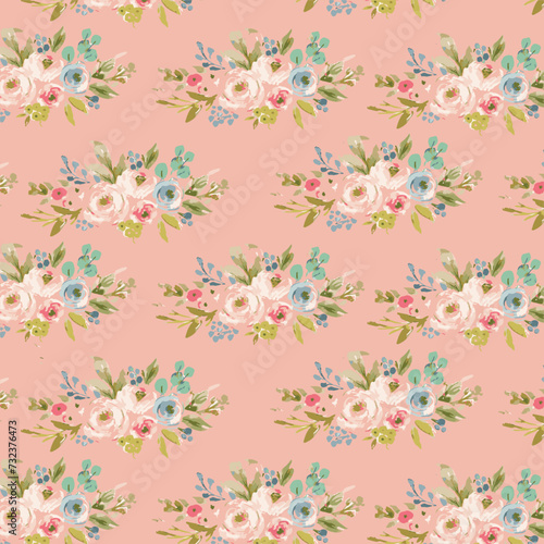 Cute watercolor branch of roses seamless pattern. Colorful Vector illustration. © Eva
